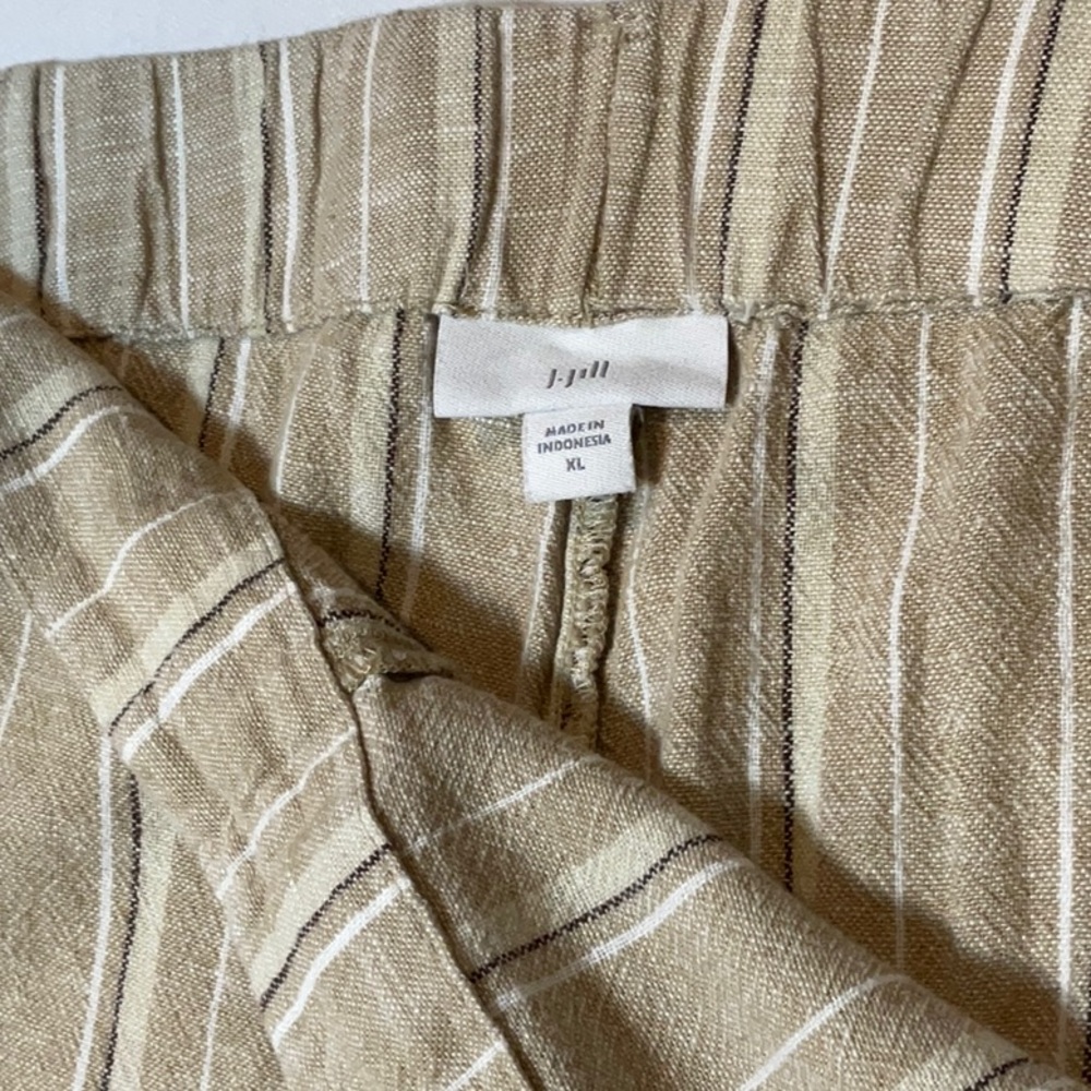 J. Jill Striped Wide Leg Pants in Olive Green and Cream capri - Picture 3 of 7